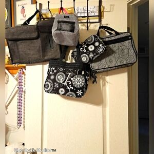 Thirty One 5 Piece Black Set Demi Purse, Caddy, Little Carry All, Cosmetics Bag